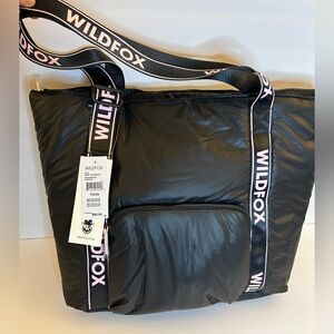 Wildfox Puffer Black Tote with Pink Branded Straps